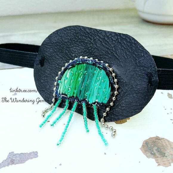 Hand Embroidered Jellyfish Eye Patch, Vision Accessory, Ocular Aid, Costume - Picture 4 of 5